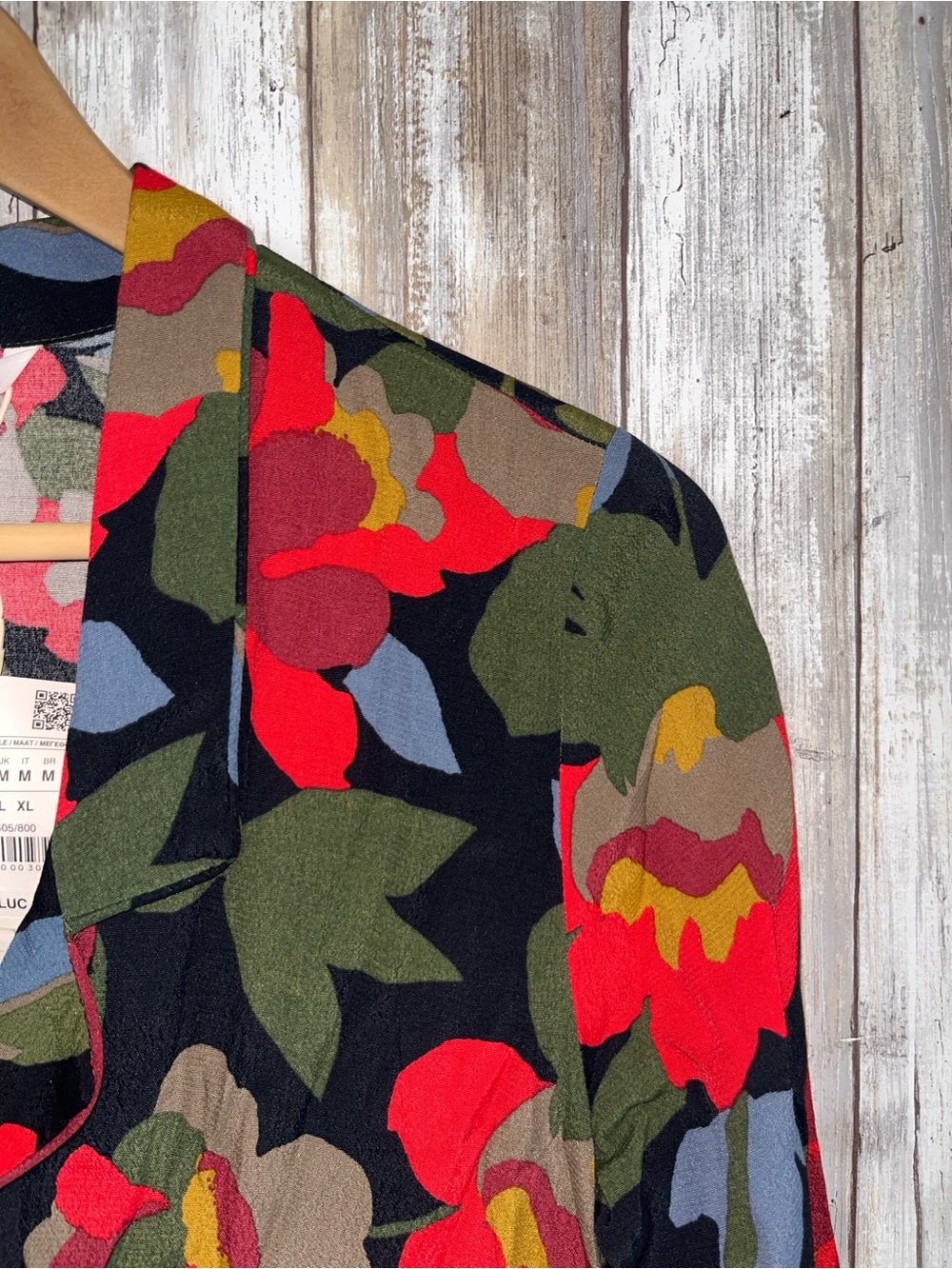 Zara Trafaluc Floral Button Front Mini Shirt Dress Black Red M NWT - Picture 3 of 6